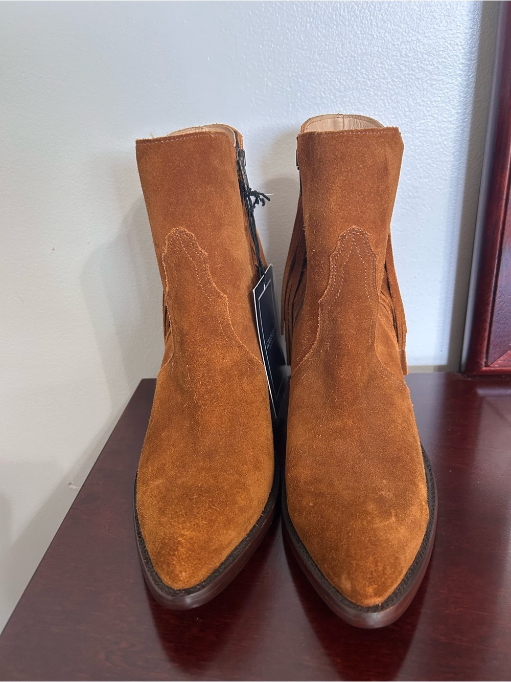 Lucchese Maypop Suede Fringe Western Ankle Boots - Picture 3 of 4